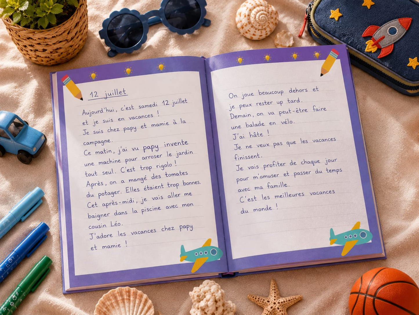 Pages remplies vacances
Journal intime garçon vacances été carnet notes Mereveille Education enfant créatif