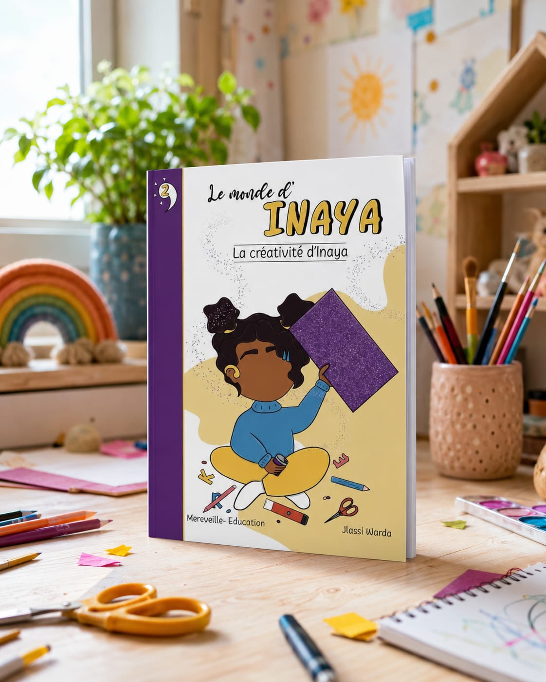 Couverture du livre jeunesse musulman « Le Monde d'Inaya – La créativité d'Inaya », une histoire inspirante sur la créativité des enfants.